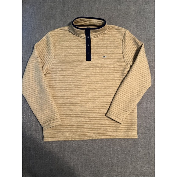 Vineyard Vines 1/4 Button Quilt Pullover Men's M Outdoor Hiking Beige Sweater - Picture 1 of 8